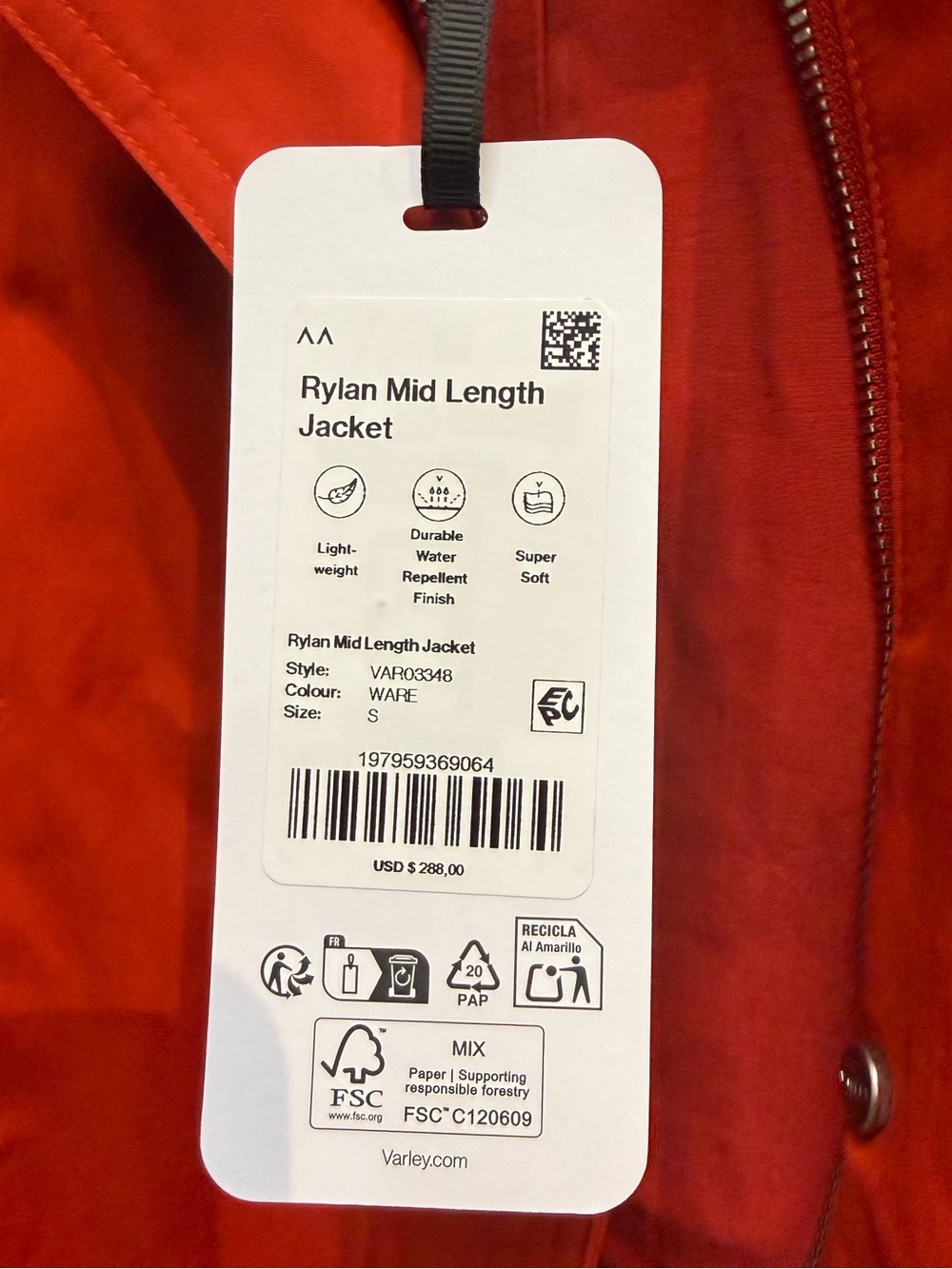 Varley Rylan mid length jacket washed red - Picture 4 of 4